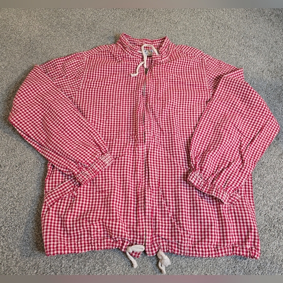 Venezia Vintage Gingham Red White Zipper Jacket Cottagecore Countryside Chic - Picture 1 of 5
